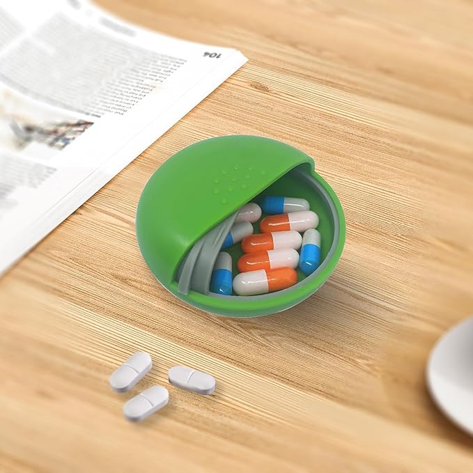 INVODA Travel Pill Organizer Cute Round Pill Box for Purse Compact Medicine Container for Pills, Fish Oil, Vitamins & Supplements
