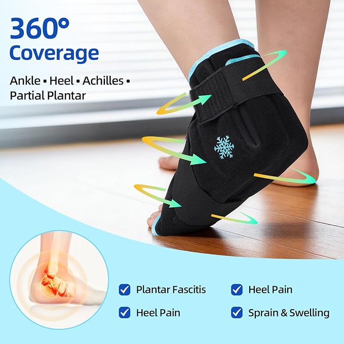 Comfytemp Ankle Ice Pack Wrap for Plantar Fasciitis Relief, Foot Support Brace for Sprain, Achilles Tendonitis, Heel Spur, Swelling, Hot Cold Compress, Running Essentials - 1 Pack