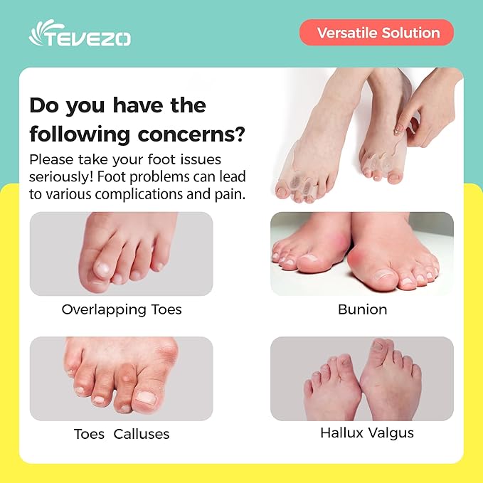 Toe Spacers & Bunion Corrector for Men&Women|Corn Callus Removers|Hammer Toe Straightener|Bunion Relief|Overlapping Toes Separators|1 Pair (Large-Teens/Adults)