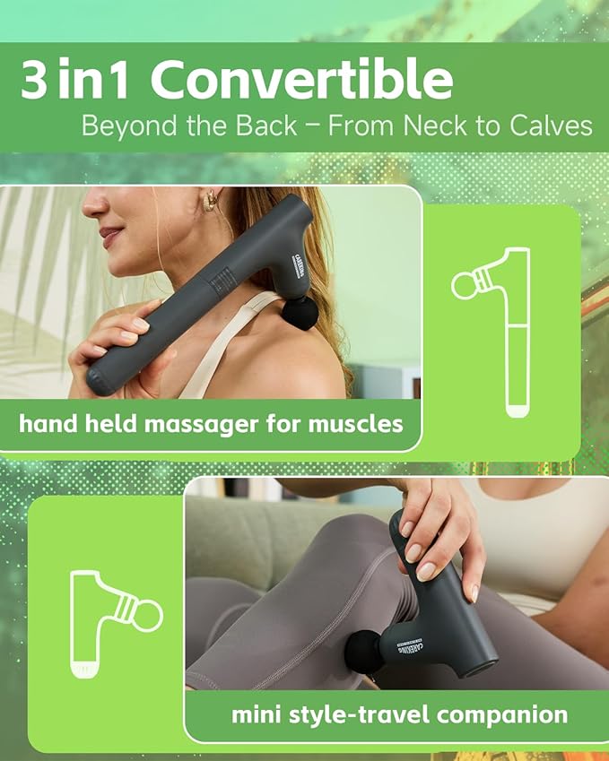 3-in-1 Massage Gun, Deep Tissue Percussion Massager with Extended Handle for Back Pain Relief, Portable for Gym/Office/Home,FSA-HSA Eligible