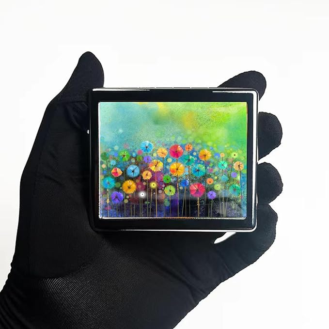 7 Days Chromed Shiny Silver Pill Organizer with Mirror Inside Has 8 Separate Compartments Rectangle 7 Days Pill Box Pill Case (Abstract Flower Watercolor Painting)