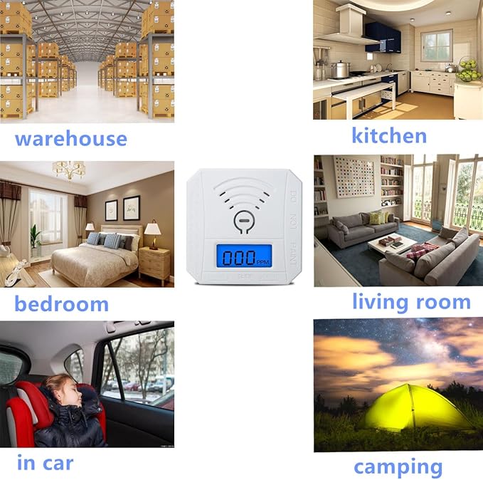 COOKSS Carbon Monoxide Detector 2 Pack,CO Gas Monitor Alarm with LCD Digital Display and Sound Warning，Battery Powered High Accuracy CO Alarm for Home,Office,Warehouse