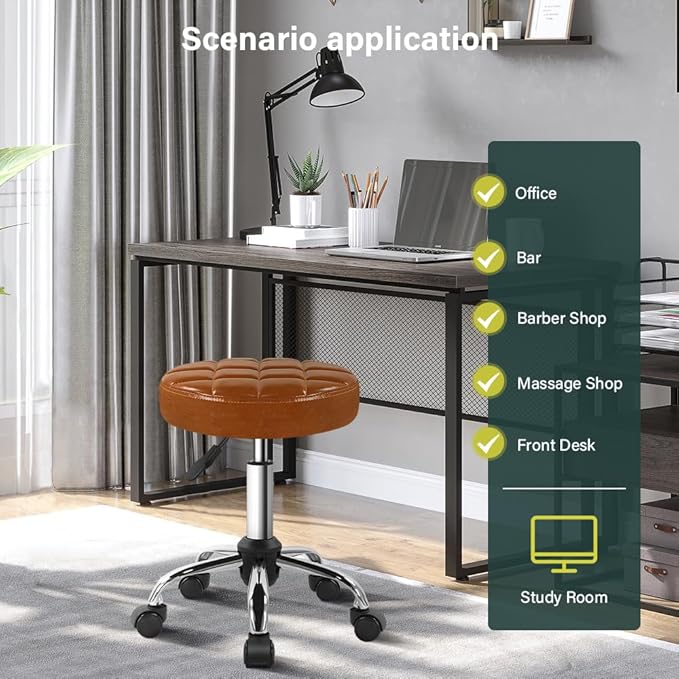 Classic Swivel Stool with Wheel for Salon Work Home SPA Shop Height-Adjustable and Cost-Effective Rolling Stool Chair Small (Brown)