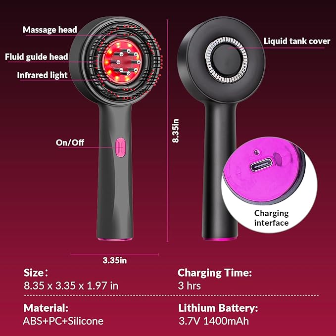 Electric Scalp Massager Red Light-scalp massager with red light therapy with 850nm,smart scalp massager with red light dual use for dry&wet hair,supports hair serum application,3 Modes selection,gift