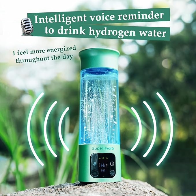 Hydrogen Water Bottle Generator - Up to 6000+ PPB Concentration - SPE/PEM Technology - Voice Reminder - Water Ionizer Machine Suitable for Travel, Daily and Office Drinking - 12oz (Green)