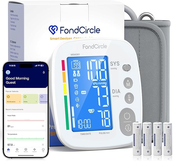 Upper Arm Blood Pressure Monitor for Home Use, Digital BP Machine Sphygmomanometer with 398 Reading Memory, Adjustable Arm Cuff 8.6"-17.7" (22-45 cm) Large LCD Display with Bluetooth Sync