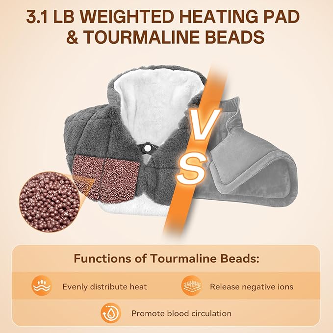 Heating Pad for Neck and Shoulders Pain Relief, XHBDXDP Weighted Neck Heating Pads, 24 x 20″ Neck Heating Pad with Tourmaline Beads, 5 Heat Settings, 4 Auto-Off, Gift for Women