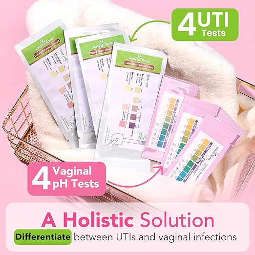 Easy@Home Vaginal pH Test Strips & UTI Test Kits (8 Pack): Yeast Infection, BV, UTI Tests for Women, Fast Accurate Results, 4 Urinary Tract Infection & 4 Feminine pH Health Tests