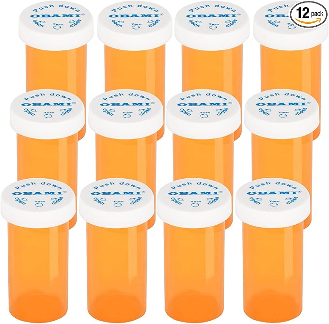 Plastic Medicine Pill Bottles with Child Resistant Caps - Push Down and Turn - Prescription Vial, Medicine Container, Pill Cases Dispenser Organizers (12pcs, 30 Dram)