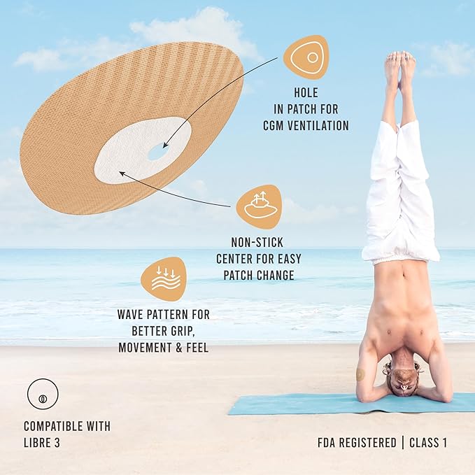 Not Just A Patch Freestyle Libre 3 Plus Sensor Covers (20 Pack) – Breathable, Sweatproof & Secure Hold – Precision-Cut Hole for Ventilation, Enhanced Adhesion & Gentle Support – 10-14 Day Wear - Beige