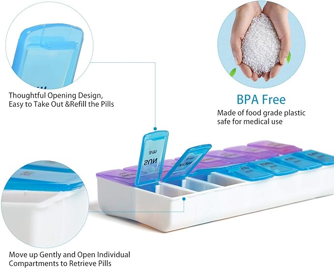 Weekly Pill Organizer 2 Times a Day, Zumd Pill Box 7 Day with Cute Quilted Fabric Zipper Case, Travel Pill Case Am Pm for Vitamin Medicine Organizer