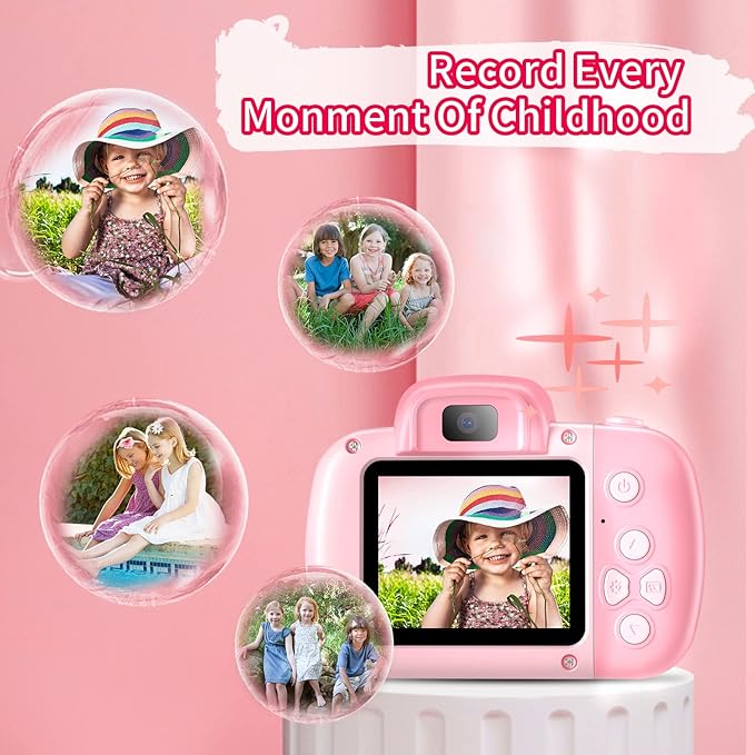 48MP Digital Dual Camera for Kids, 3-12 Years Old, with 2.0 Inch IPS Screen, 32GB SD Card, 1080P HD Video, Perfect for Toddler Birthday Gifts (Pink)