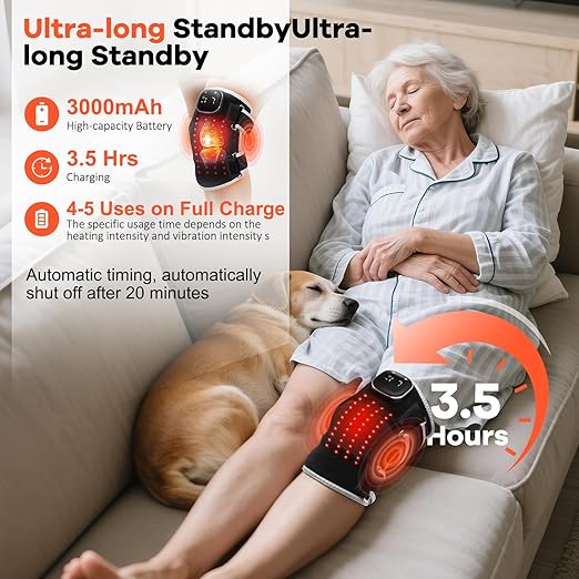 AFFLAT Red Light Therapy and Vibration Massage Knee Brace, 660nm & 850nm Near Infrared Light, Rechargeable Wireless Controller, for Knee/Shoulder/Joint/Elbow