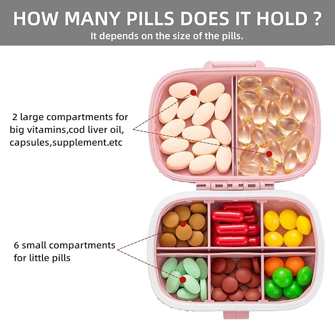 Cute Pill Organizer Small Bling Pill Case for Purse Medicine Vitamin Container Holder Daily Pill Box Container for Women Travel Medicine Kit(Letter A Pink)
