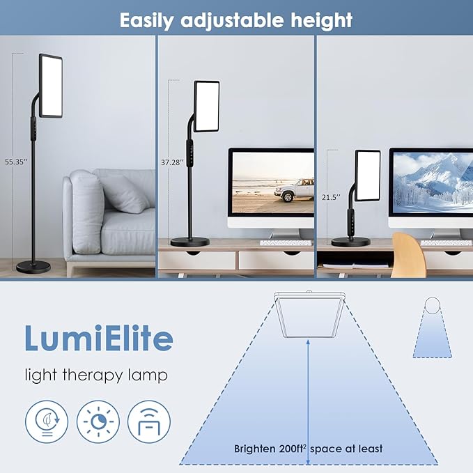 Light Therapy Lamp 12000 Lux,Sunlight Lamp with Touch&Remote Control, 4 Color Temperatures &5 Brightness Levels,Full Spectrum Daylight with 4 Timers,3-in-1 Retractable Floor Lamp.