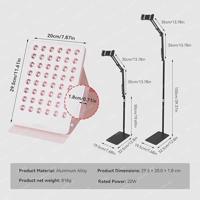 Red Light Therapy Panel for Face & Body - Portable 195 LED 4-in-1 Multi-Wave (415/590/660/850nm) Near Infrared Red Light Therapy Device with Protective Goggles, 10 Phototherapy Modes, Pink