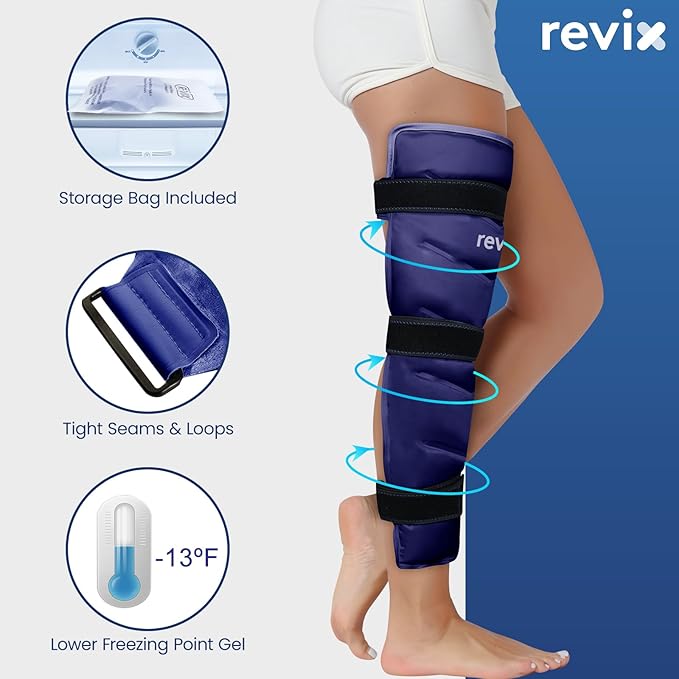 REVIX Large Leg Ice Pack Reusable, Gel Ice Wrap with 3 Straps for Leg, Hip, Thigh, Knee and Shin, Cold Compress Therapy for Post-Workout Recovery, Navy