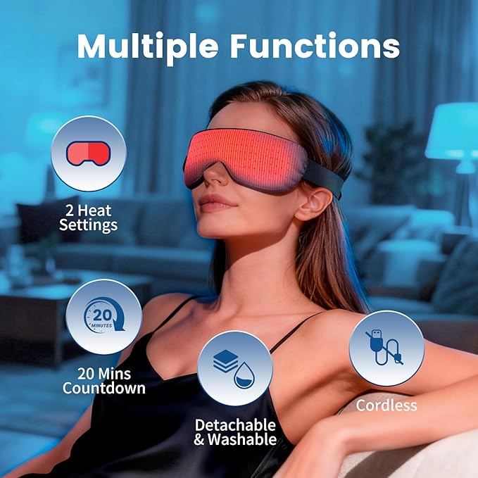 Cordless Heated Mask for Dry Eyes, Light Blocking Sleeping Mask, Warm Compresses Electric Heating Pad for Stye Treatment, Blepharitis, Sinus, Migraine - Gifts for Women and Men (Grey)