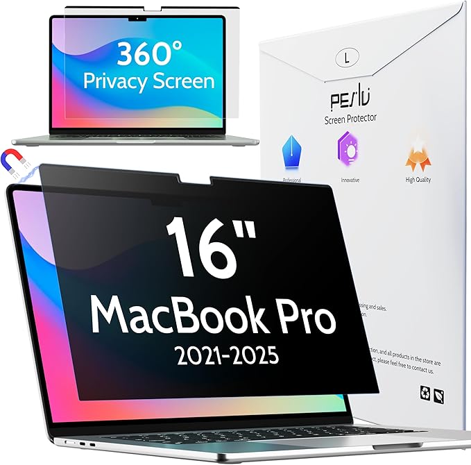 Magnetic 4 Way Privacy Screen for Macbook Pro 16 Inch (2021-2026, M1, M2, M3, M4, M5), Removable Matte Anti Glare Blue Light Protector, 360 Private Security Filter for Mac Laptop Computer