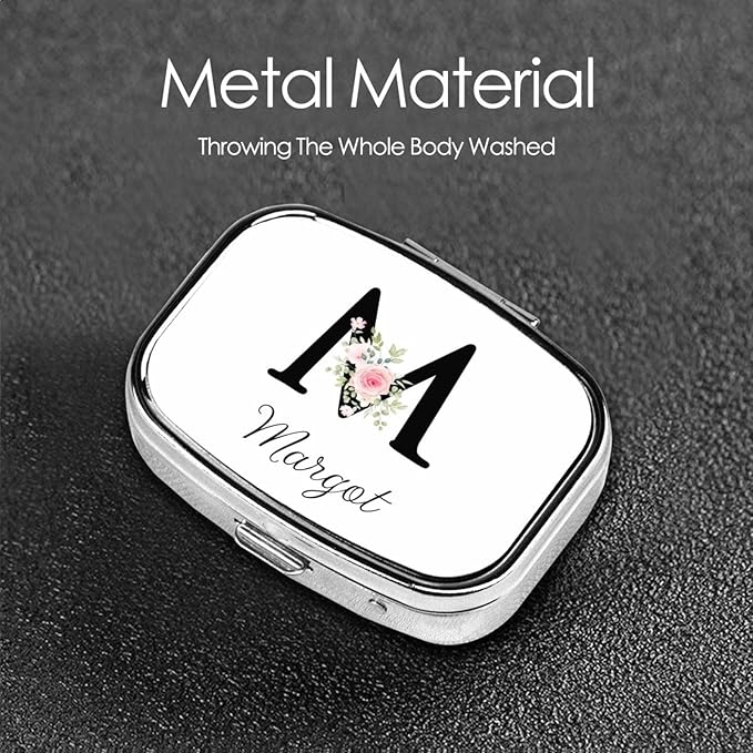 Custom Pill Box Personalized Square Small Pill Case with Mirror Add Your Photo Text Logo Name Decorative 2 Compartment Portable Metal Medicine Container Vitamin Organizer for Pocket Purse Travel (M)