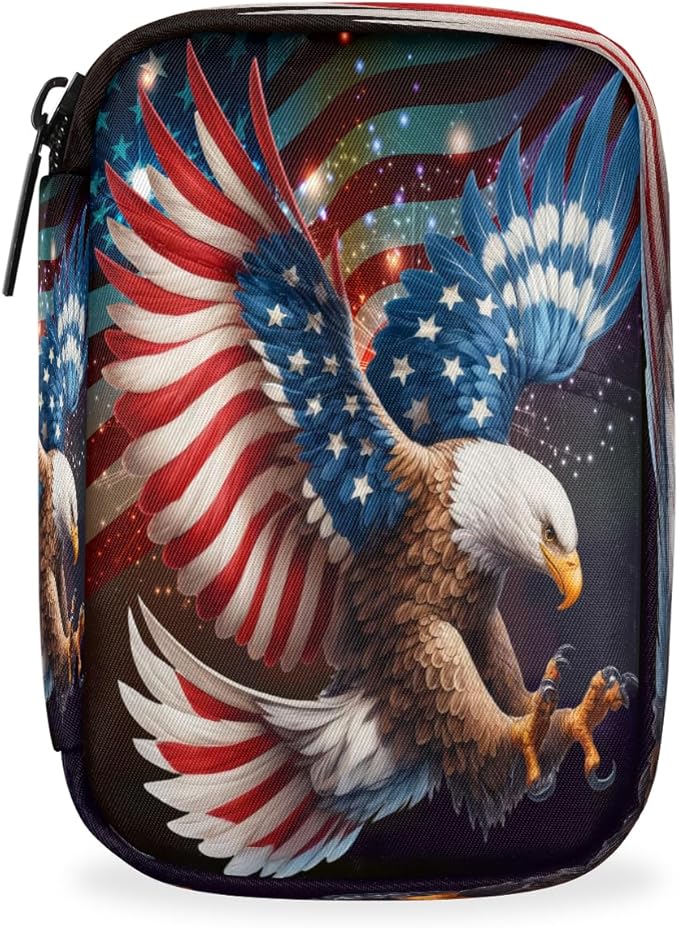 American Flag Memorial Independence Day Travel Pill Organizer Box Weekly Portable Pill Case Daily Pills 7 Day Small Birth Control Pills Container Removable Compartments for Medicine Vitamins Fish Oil