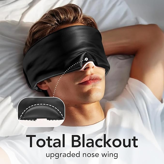 LitBear Silk Sleep Mask for Women Men, Adjustable 100% Mulberry Silk Sleep Eye Mask for Side Sleeper, Total Blackout Eye Cover for All Night Sleep, Travel, Office, or Napping (Black)
