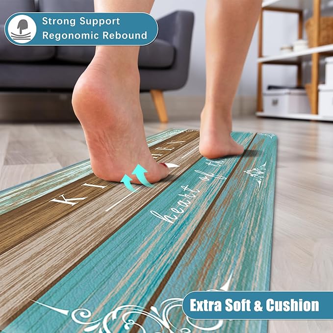 Sofort Kitchen Rugs Farmhouse Cushioned Anti Fatigue Kitchen Mats 2 Piece Set Non Slip Waterproof for Floor, Rustic Wooden Comfort Standing Mats for Kitchen, Office, Sink, Laundry