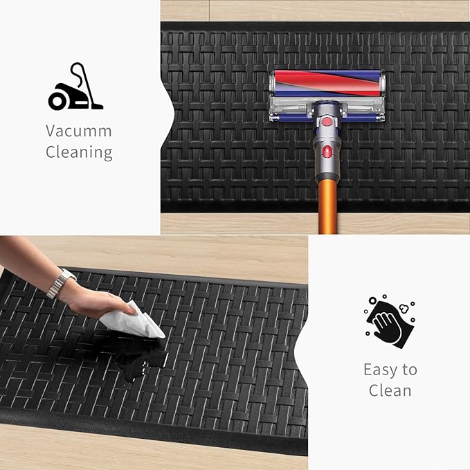 2PCS UKISS Kitchen Rugs, Cushioned Anti Fatigue Kitchen Mats for Floor, Waterproof Kitchen Rug，Non-Slip Comfort Standing Mat for Kitchen (Black, 17.3"x28"+17.3"x60")