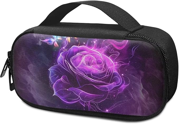 Purple Rose Butterfly Insulin Travel Bag with Handle for Insulin Pen & Medication Diabetic Care Dustproof Glucose Meter and Diabetic Supplies Storage Bag for Daily Life & Trip