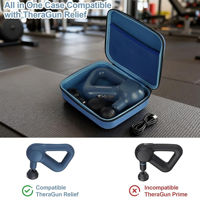 Massage Gun Hard Case Compatible with TheraGun Relief Handheld Percussion Massage Gun, Portable Travel Case Storage Carrying Bag with Mesh Pocket for Cables and Other Accessories Blue(Case Only)