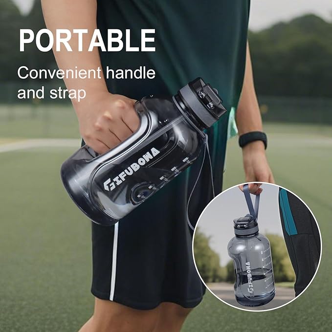 GIFUBOWA 2l Water Bottle with Straw Cap Large 2 litre Jug with Handle and Motivational 64oz Drinking Jug Transparent Grey