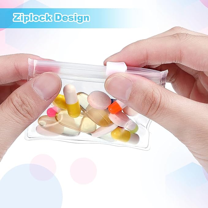 CertBuy 100 Pcs Pill Pouch Bags Zippered Reusable Pill Pouch, Pill Baggies Clear Plastic Pill Bags Self Sealing Travel Medicine Organizer Storage with Slide Lock for Pills and Small Items 7.6 x 7CM