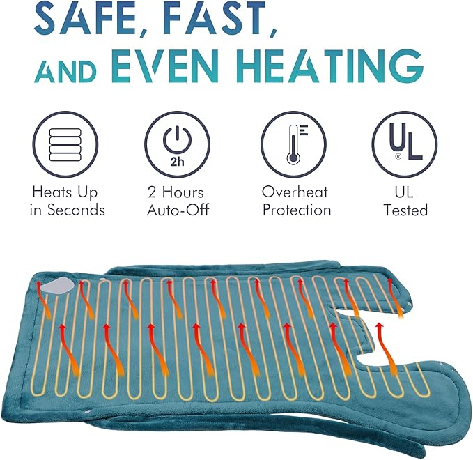 DAILYLIFE Heating Pad for Neck and Shoulders and Back, Electric Heating Pad for Back Pain Relife, 6 Heating Settings, UL Certified with Overheating Protection and Machine Washable, 26"x35", Green