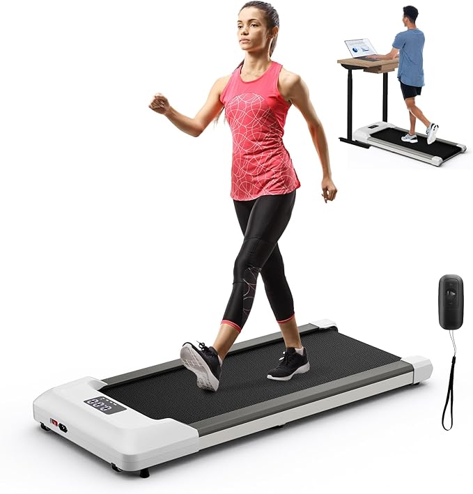 GYMAX Walking Pad, 2.25HP Under Desk Treadmill with LED Display, Remote Control & 7-Layer Belt, Compact Portable Jogging Running Machine for Home Office Small Space