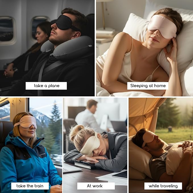 Luxury 22 Momme Mulberry Silk Eye Mask for Women Men Blindfold with Elastic Strap,100% Pure Silk Travel Eye Covers Light Blocking Lightweight Cooling Soft Night Eyeshade Sleep Masks,Black