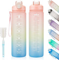 Motivational Water Bottle with Time Marker- 32oz Water Bottles with Times to Drink, Leakproof & BPA Free Sports Water Bottle with Straw & Carry Strap for Fitness, Gym, and Outdoor Sports