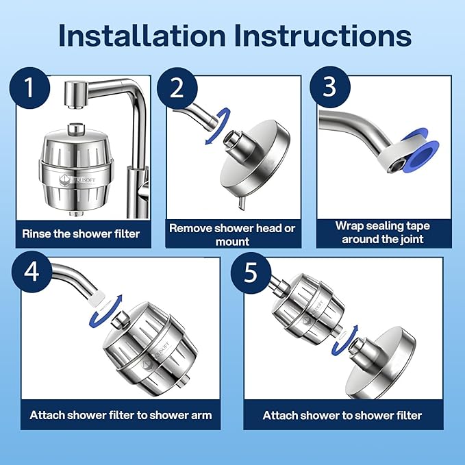 AQUSOFT 25-Stage Advanced Water Filter for Shower Head - Eliminates 99.9% Chlorine, Heavy Metals and Hard Water Impurities | Improves Skin, Reduces Eczema & Dandruff | Universal Fit Shower Head Filter