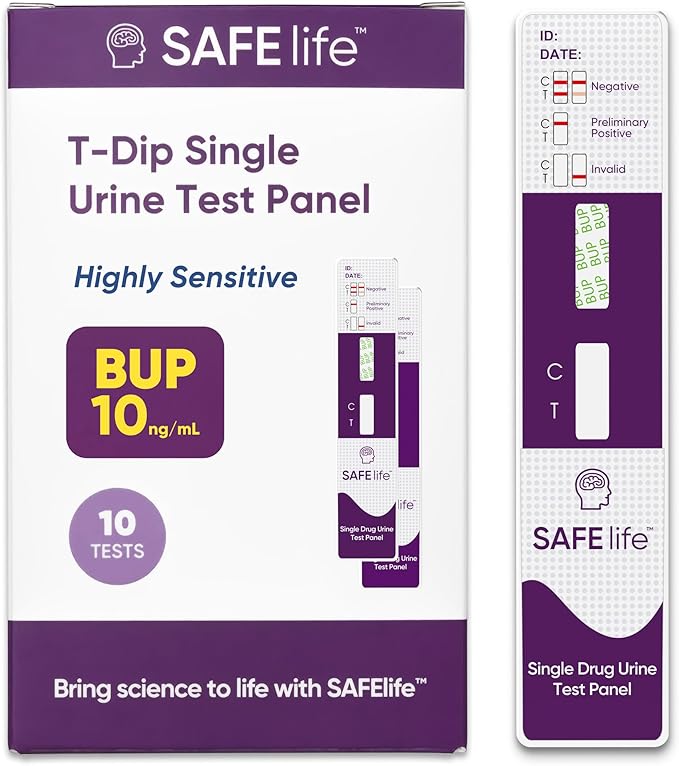 Safe Life [10 Pack] Buprenorphine (BUP) Single Panel Urine Drug Test, Highly Sensitive, Cut-Off Level of 10 ng/ml, Fast Result Within 5 Mins
