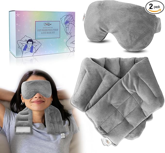 Microwave Heating Pad for Neck Shoulders Back Pain Relief 26.6X5.3'' Long with Microwavable Heated Mask for Dry Eyes Warm Compress Neck Wrap for Stress Relief Gift for Women Men Girls