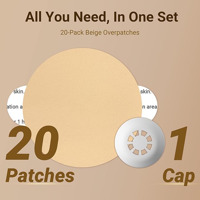 Libre 3 Sensor Covers Waterproof, 20 Pack Freestyle Libre 3 Plus Covers, Bump-Proof with Hard Cap, Waterproof Breathable Medical CGM Adhesive Patches, 14-Day CGM Protection (Beige)