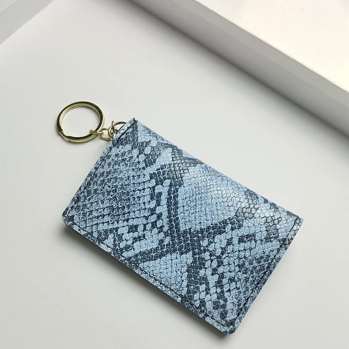 Birth Control Pill Case Snakeskin Print Keychain Envelope Shape(Blue)
