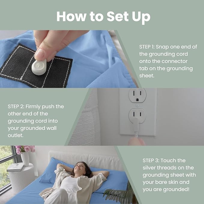 GLUYOHEY Grounding Flat Sheet King Size (105"x102") Conductive Silver Fiber Earthing Bed Sheets with Grounded Cord Reconnect with Earth’s Energy for Better Sleep and Enhanced Wellness, Light Blue