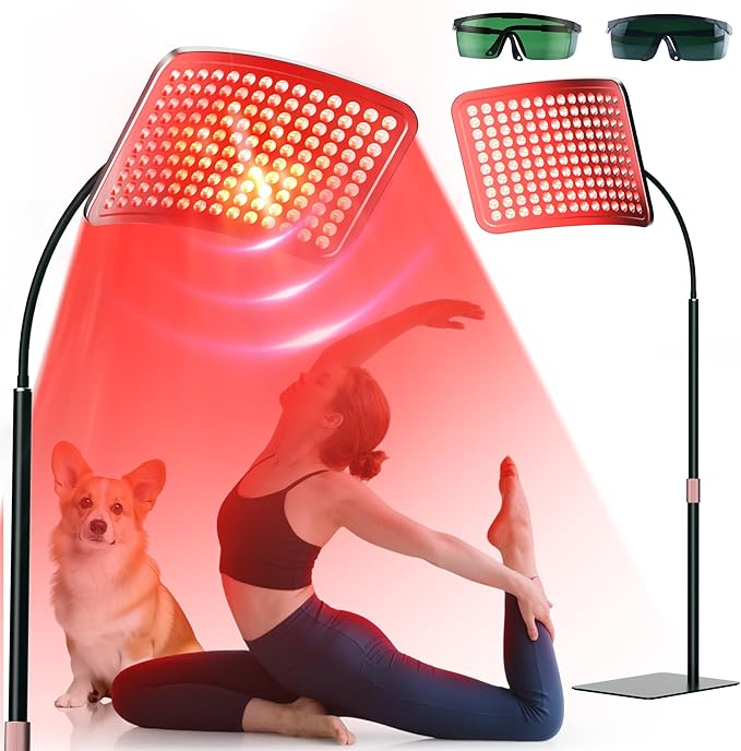Aulanto Red Light Panel, Red Light Therapy for Face and Body with Adjustable Stand, 2-in-1 Chips Red Light Therapy Panel 660nm Red Light and 850nm Near Infrared Red Light Therapy Device at Home