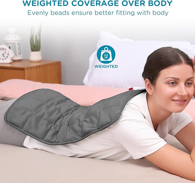 Comfytemp Weighted Heating Pad for Period & Back, 2.2lb Extra Large Menstrual Heated Pad, 12" x 24" XL Electric Heat Pad with 9 Heat Level & 11 timers auto-off for Neck Shoulder Leg Knee Abdomen, Gray