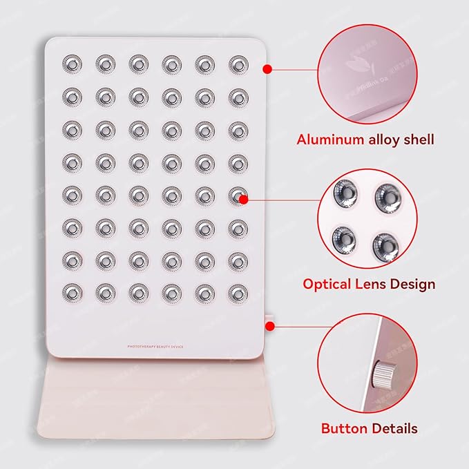 Red Light Therapy Panel for Face & Body - Portable 195 LED 4-in-1 Multi-Wave (415/590/660/850nm) Near Infrared Red Light Therapy Device with Protective Goggles, 10 Phototherapy Modes, Pink