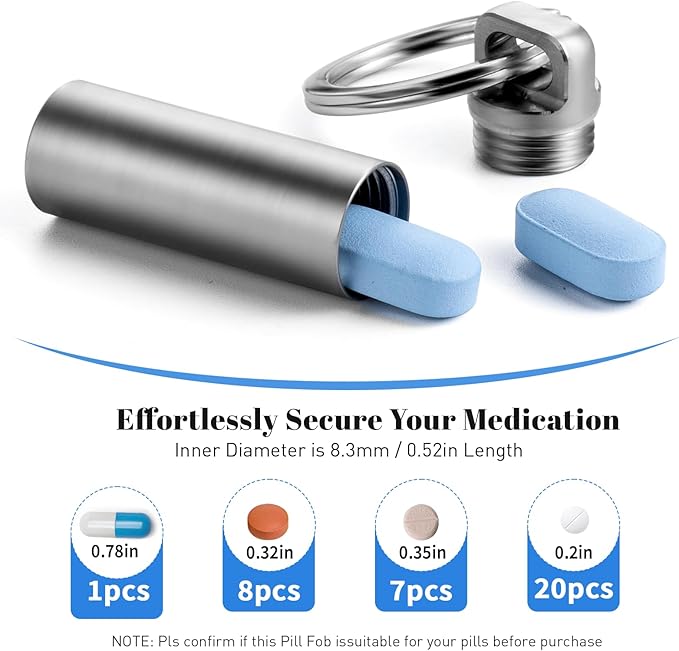 TISUR Portable Pill Cases, Metal Titanium Pill Holder Pocket Pill Box Keychain Waterproof Pill Bottle Medicine Organizer Case Container for Travel Purse Outdoor Camping