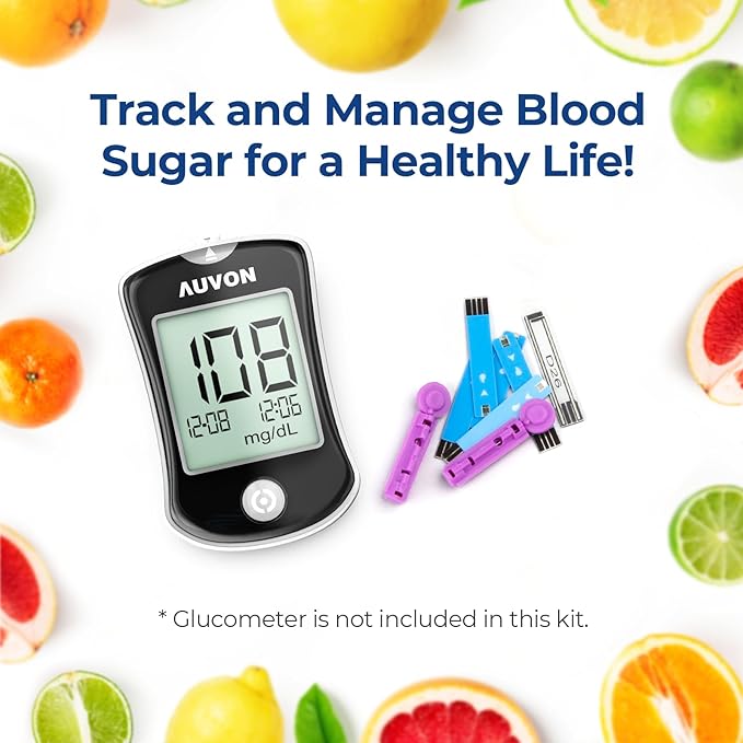 AUVON Blood Glucose Test Strips & Diabetic Lancets Kit, 100 Test Strips for Diabetes, 30 Gauge 100 Lancets for Blood Testing with Less Pain, Fit AUVON DS-W Glucose Meter