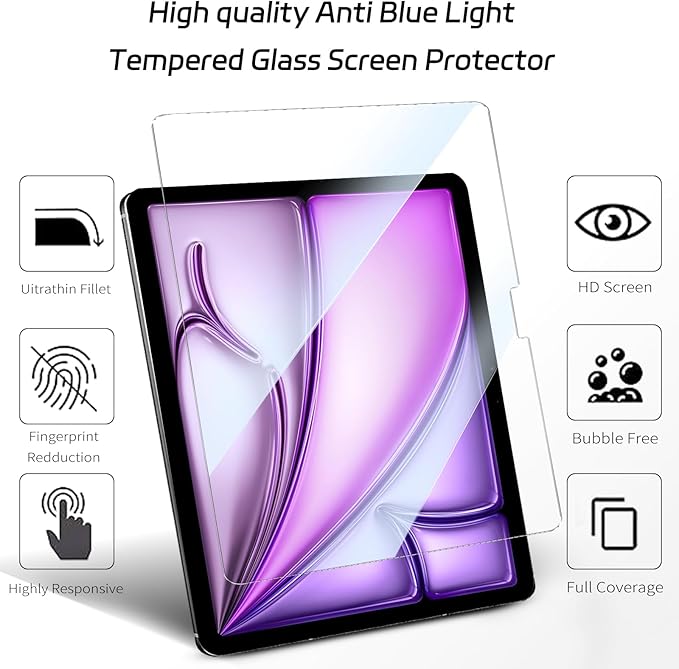 ZenRich [2 Packs] Anti Blue Light Screen Protector for iPad Air 13 inch M4 2026/ M3 2025/ M2 2024 – 9H Hardness Tempered Glass, HD Clarity, Eye Protection, Scratch Resistant, Bubble-free
