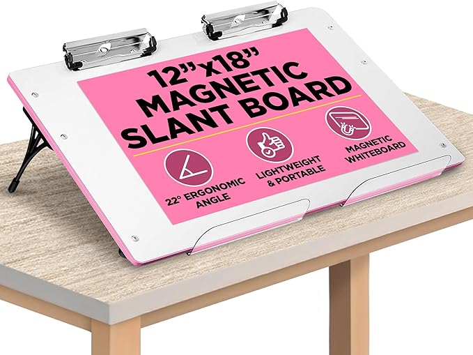 for Writing - Adjustable Magnetic Whiteboard & 22° Angle Ergonomic Desk for Reading, Writing, & Drawing for Students, Teachers – Ideal for Posture, Study, & Orientation – Pink