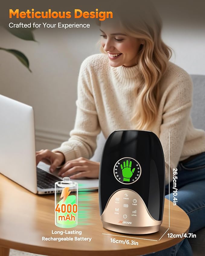Hand Massager with Heat and Compression : Hand and Wrist Massager with Customizable Modes, Finger Stretch Function, Visual Display, Palm Roller - Daily Comfort for Women, Men, Home, Office Use,Black